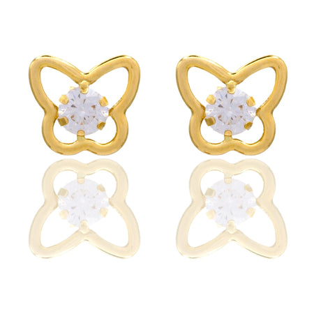 Orecchini Oro Giallo Oro 18 carati Punto Luce Contorno Farfalla Zircone Bianco