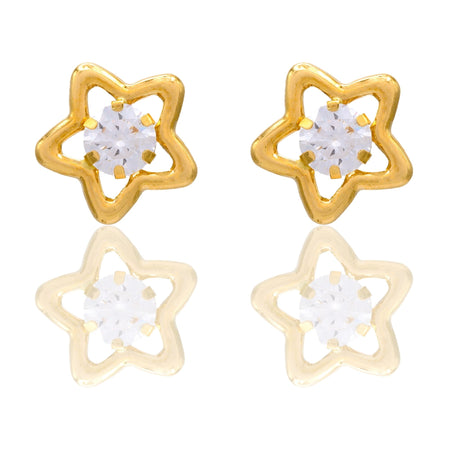 Orecchini Oro Giallo Oro 18 carati Punto Luce Contorno Stella Zircone Bianco
