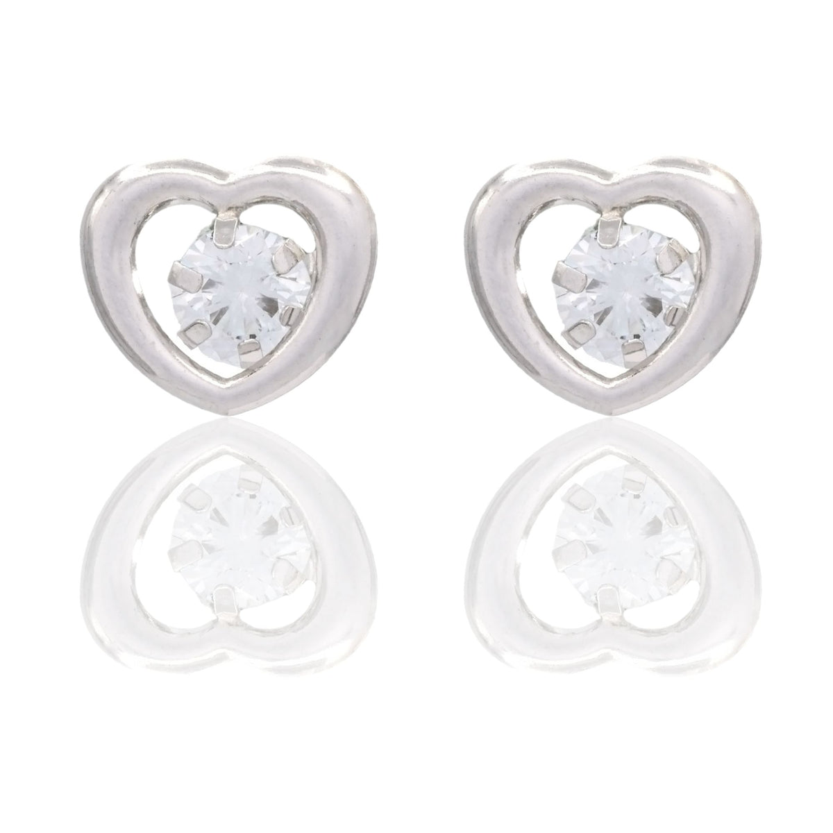 Orecchini Oro Bianco Oro 18 carati Punto Luce  Contorno Cuore  Zircone Bianco