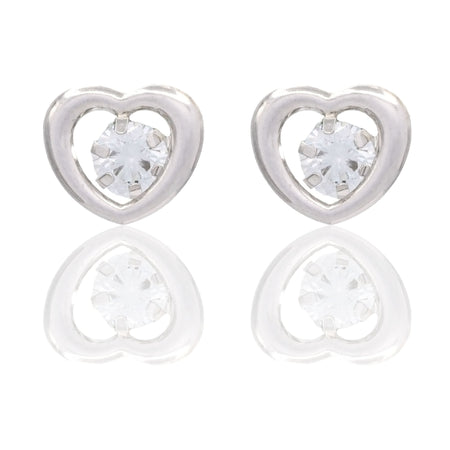 Orecchini Oro Bianco Oro 18 carati Punto Luce  Contorno Cuore  Zircone Bianco
