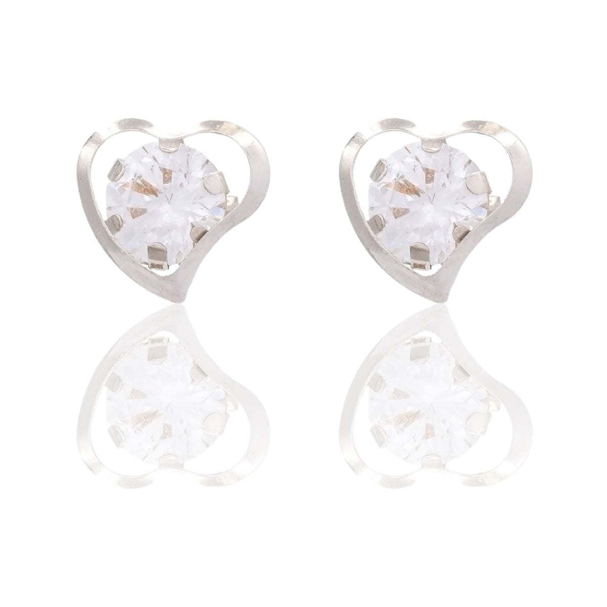 Orecchini Oro Bianco Oro 18 carati Punto Luce  Contorno Cuore  Zircone Bianco