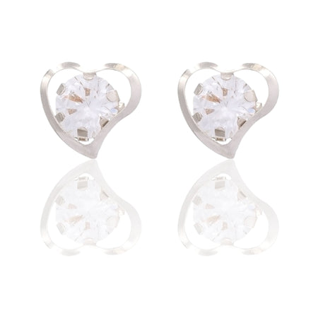 Orecchini Oro Bianco Oro 18 carati Punto Luce  Contorno Cuore  Zircone Bianco