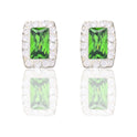 Orecchini Oro Bianco Oro 18 carati Rettangolo Pietra Centrale Contorno Pave' Zirconi Bianchi, Zircone Verde 
