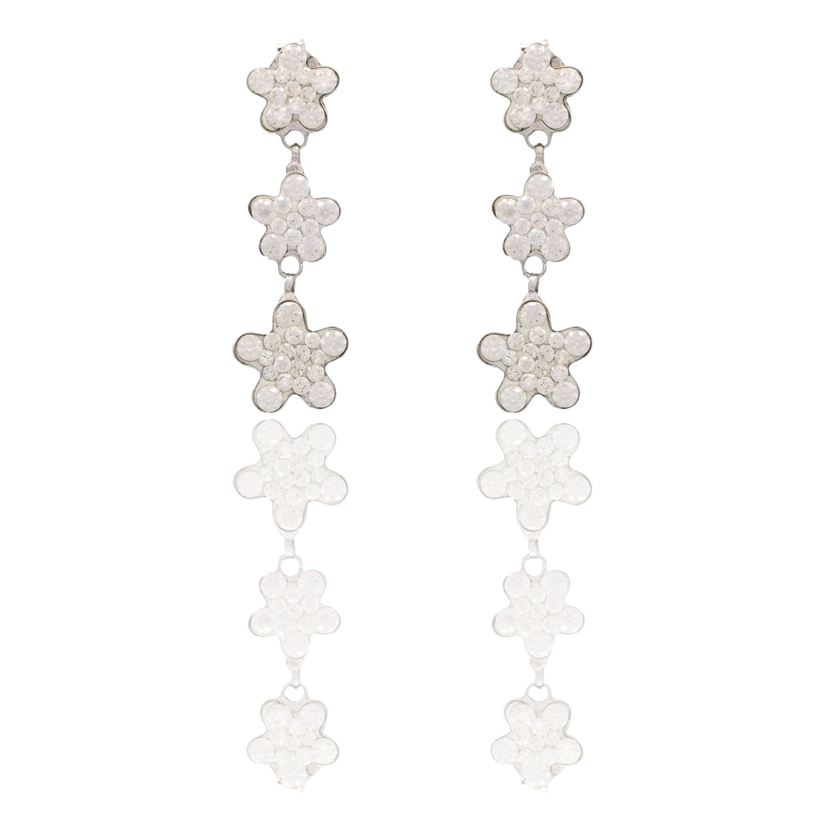 Orecchini Oro Bianco Oro 18 carati Trilogy Fiori Zirconati Pendenti Zirconi Bianchi