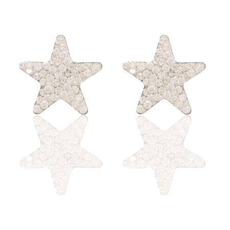 Orecchini Oro Bianco Oro 18 carati Stella Zirconata Zirconi Bianchi