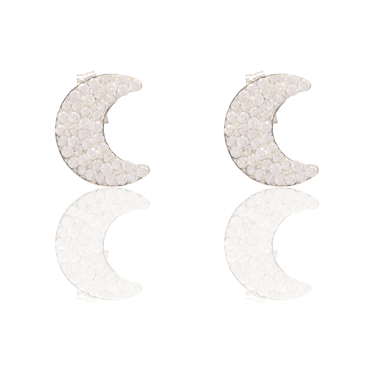 Orecchini Oro Bianco Oro 18 carati Luna Zirconata A Lobo  Zirconi Bianchi mis.2