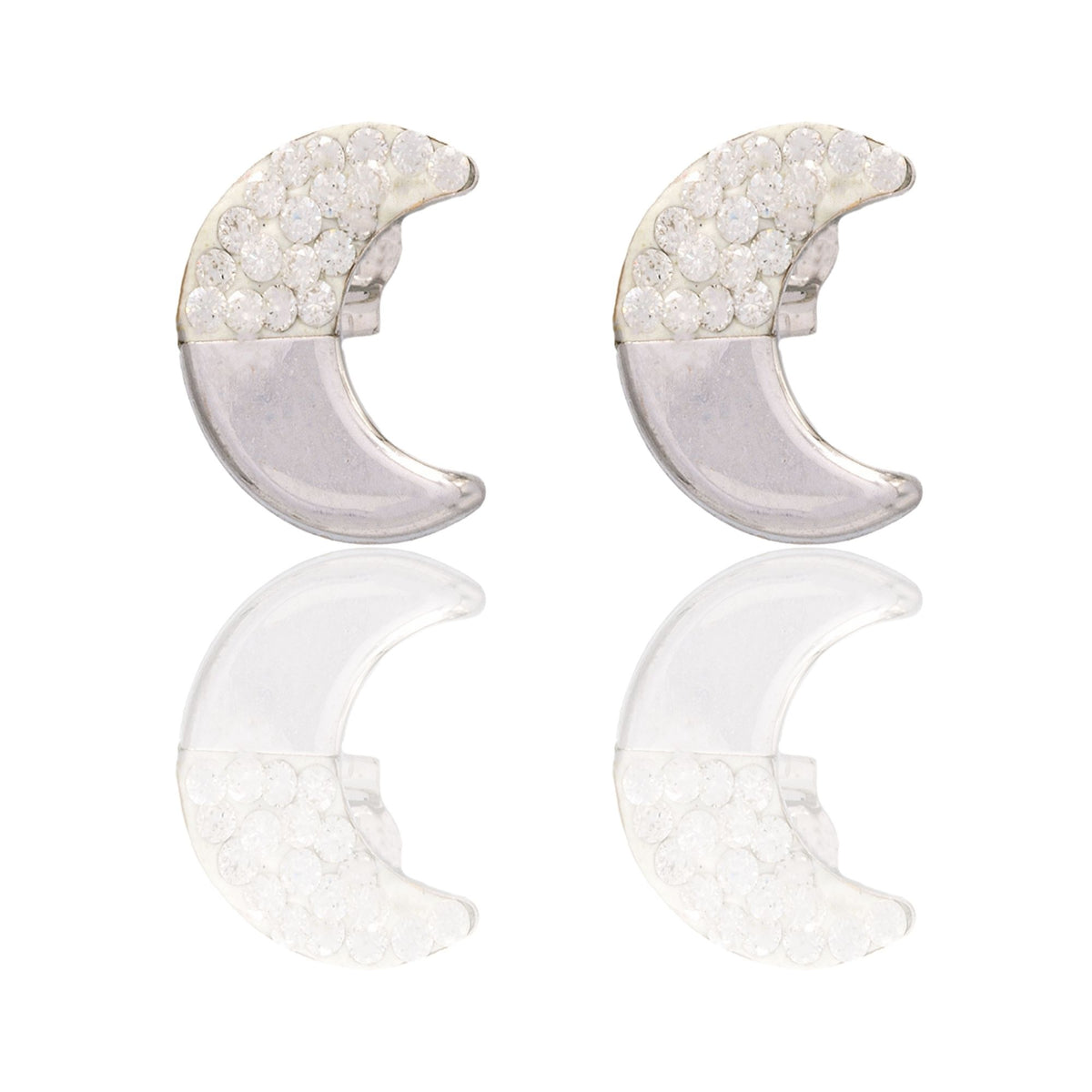 Orecchini Oro Bianco Oro 18 carati Luna Meta' Lucida Meta' Zirconata Zirconi Bianchi