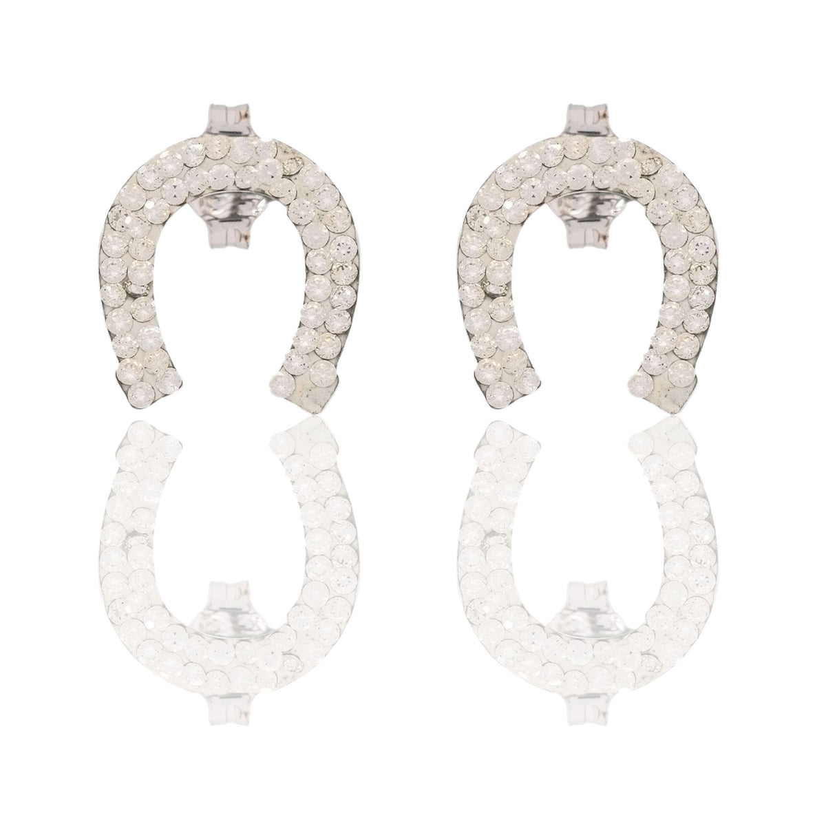 Orecchini Oro Bianco Oro 18 carati Ferro Di Cavallo Zirconato Zirconi Bianchi