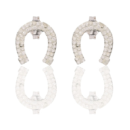 Orecchini Oro Bianco Oro 18 carati Ferro Di Cavallo Zirconato Zirconi Bianchi