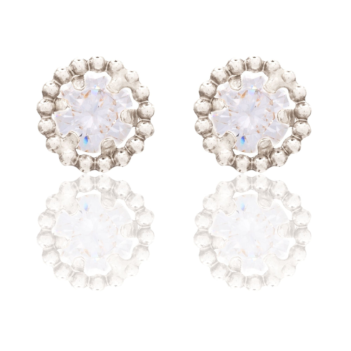 Orecchini Oro Bianco Oro 18 carati Punto Luce  Contorno Pallinato  Zircone Bianco