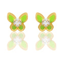 Orecchini Oro Giallo Oro 18 carati Farfalle Smaltate Con Pietra Centrale Zircone Bianco