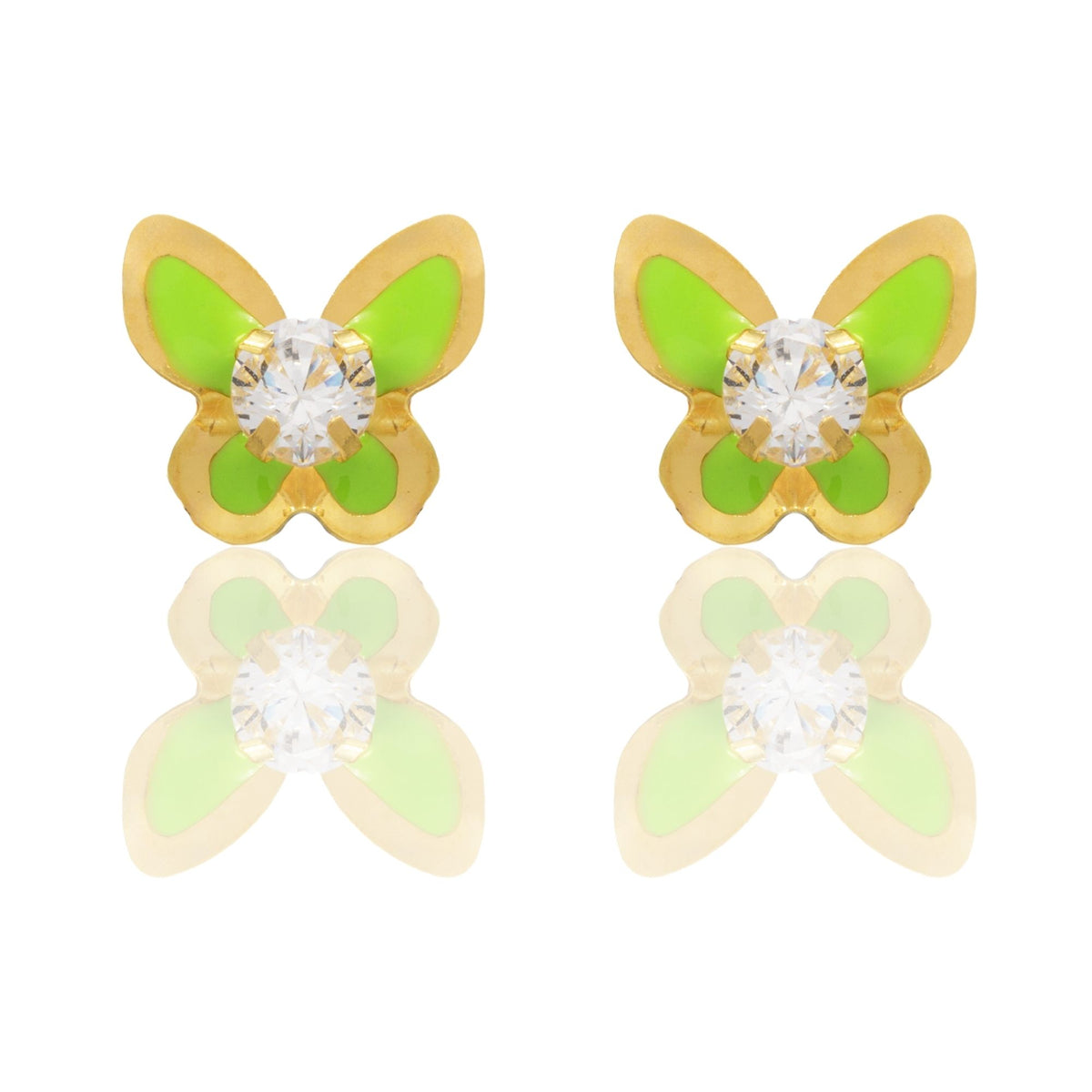 Orecchini Oro Giallo Oro 18 carati Farfalle Smaltate Con Pietra Centrale Zircone Bianco