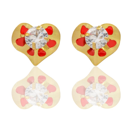 Orecchini Oro Giallo Oro 18 carati Cuori Smaltati Con Pietra Centrale  Zircone Bianco, Smalto rosso 