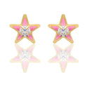Orecchini Oro Giallo Oro 18 carati Stelle Smaltate Con Pietra Centrale Zircone Bianco, Smalto Rosa 