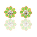 Orecchini Oro Giallo Oro 18 carati Fiori Smaltati Con Pietra Centrale Zircone Bianco