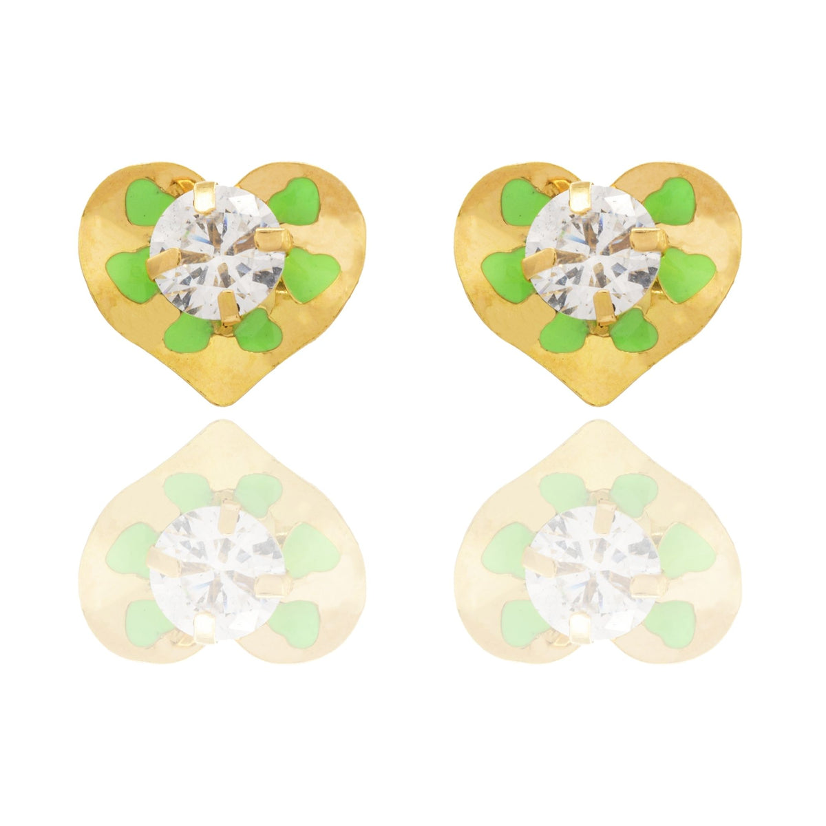 Orecchini Oro Giallo Oro 18 carati Cuori Smaltati Con Pietra Centrale Zircone Bianco