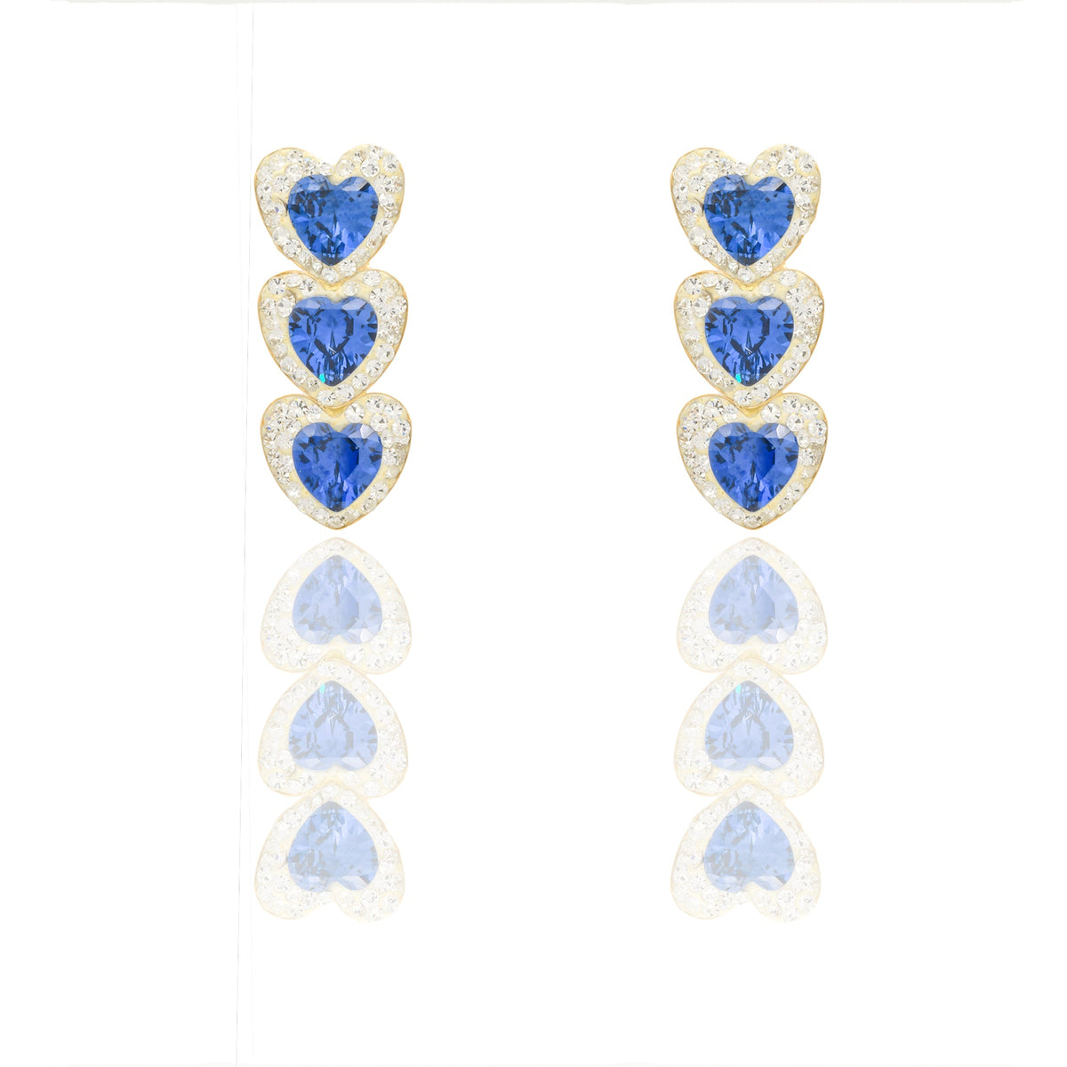 Orecchini Oro Bianco Stampato  Zirconi blu, Zirconi Bianchi cm. 2