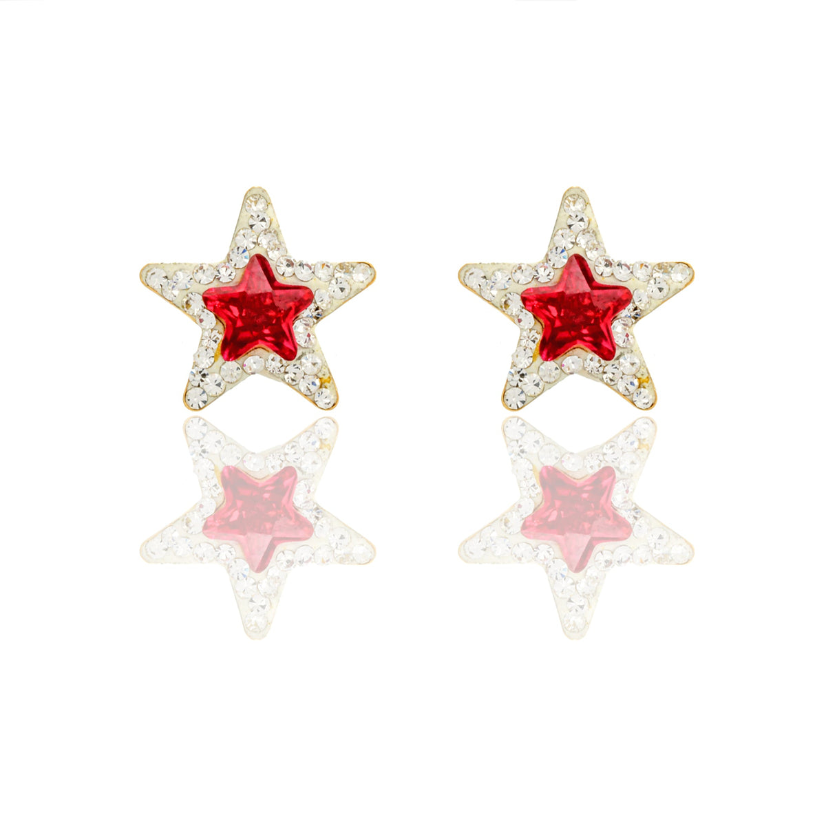 Orecchini Oro Giallo Stampato  Zircone rosso, Zirconi Bianchi cm. 1