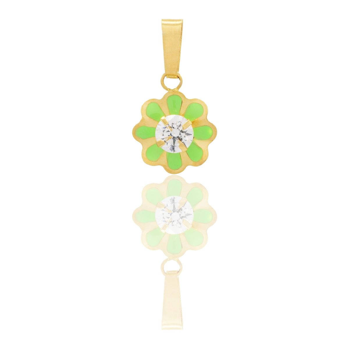 Ciondolo Oro Giallo Oro 18 carati  Fiore Smaltato Con Pietra Centrale Zircone Bianco cm.1,5