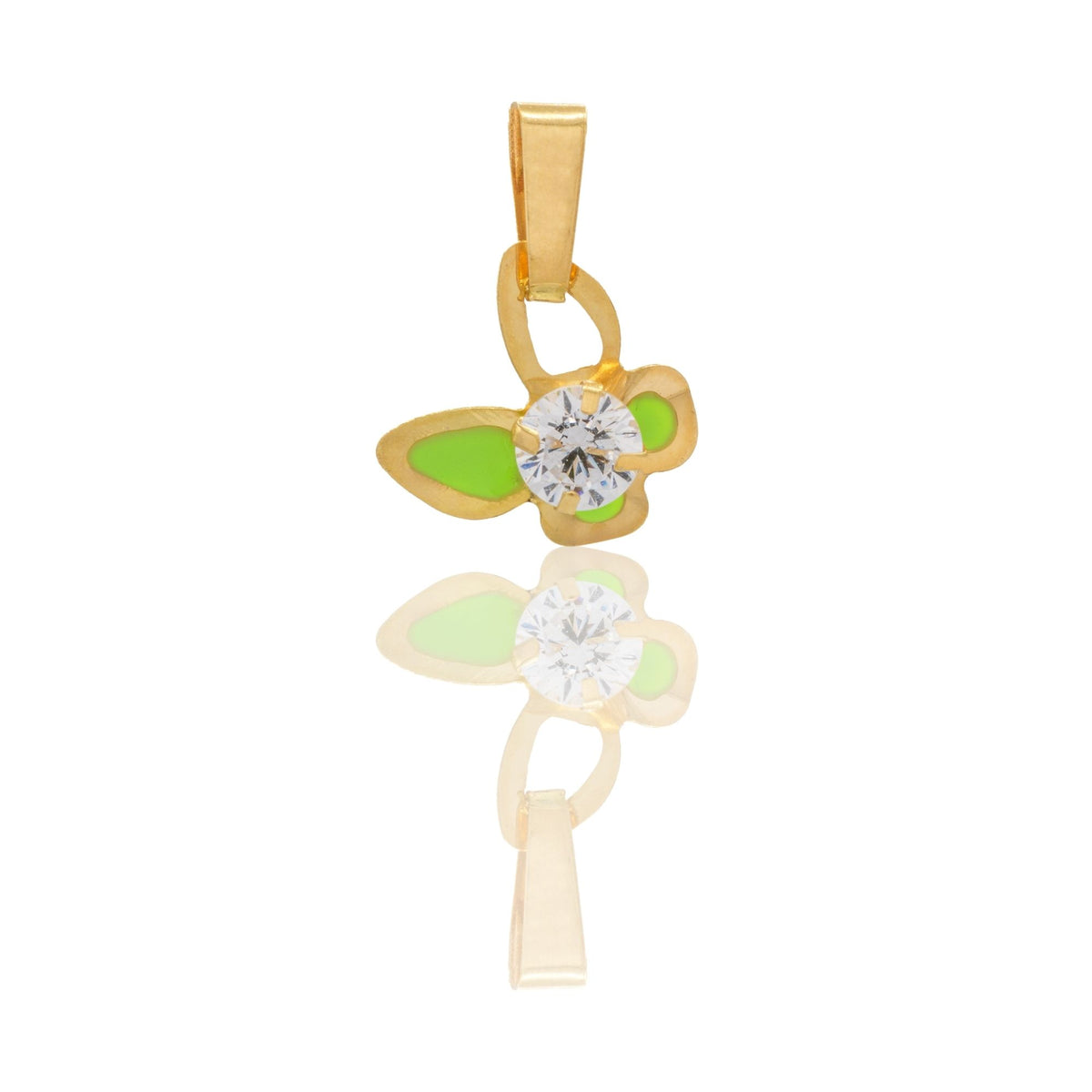 Ciondolo Oro Giallo Oro 18 carati Farfalla Smaltata Con Pietra Centrale Zircone Bianco cm.1,5