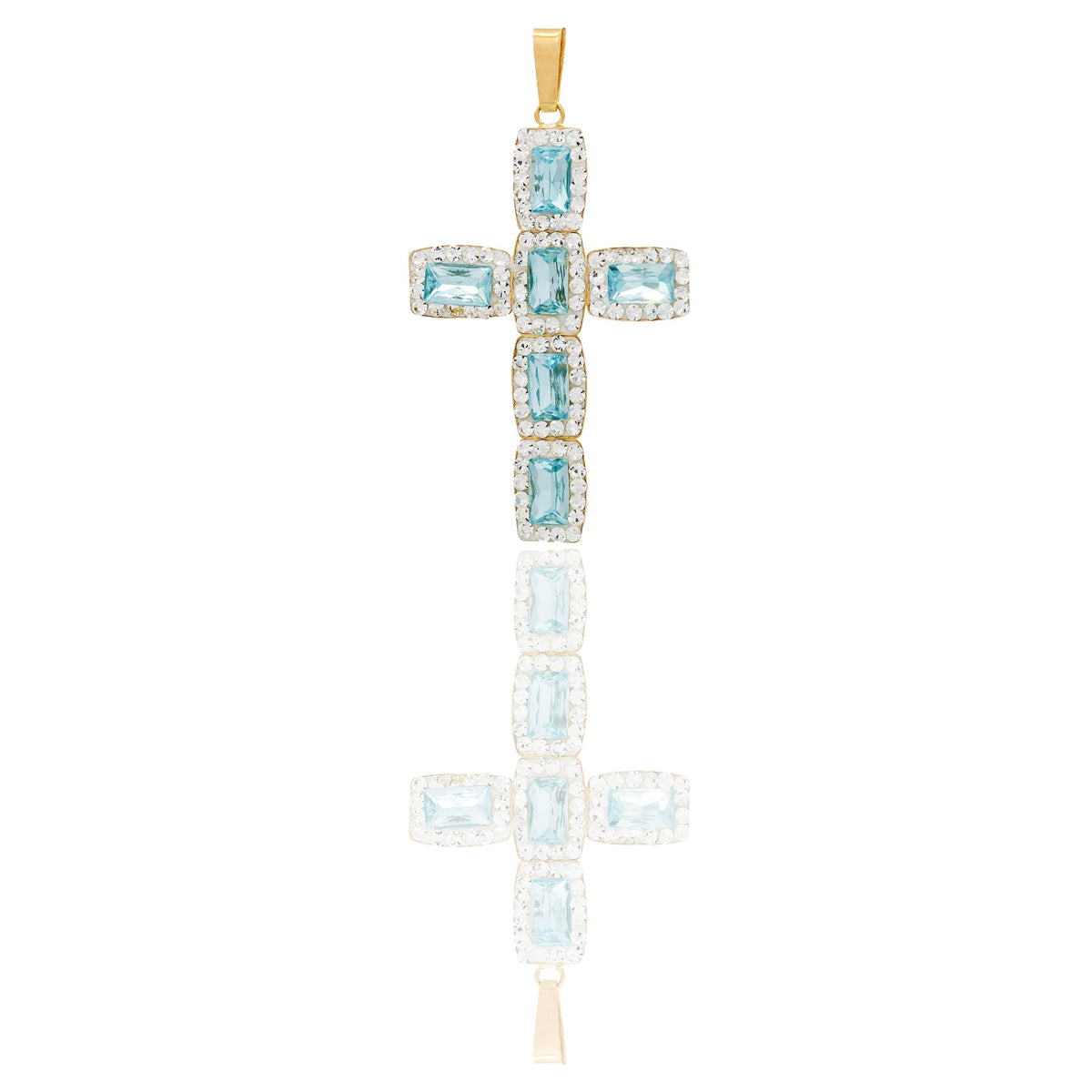 Ciondoli Oro Giallo Stampato  Pavè Zirconi bianchi, Zirconi azzurri lunghezza 4 cm larghezza 2 cm