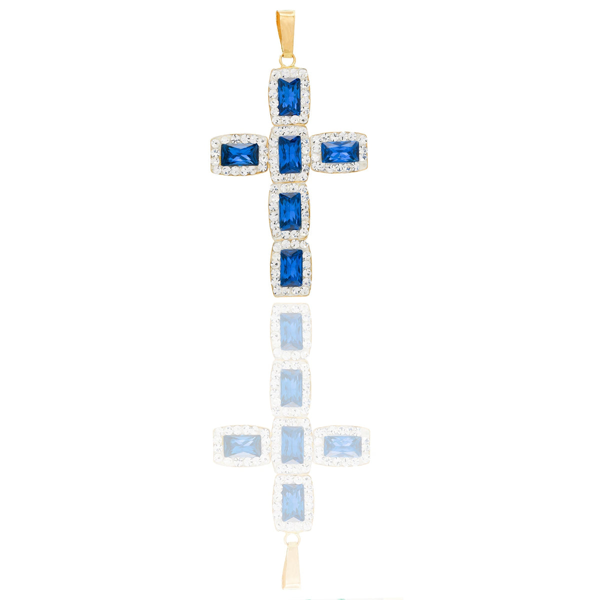Ciondoli Oro Giallo Stampato  Pavè Zirconi bianchi, Zirconi blu lunghezza 4 cm larghezza 2 cm