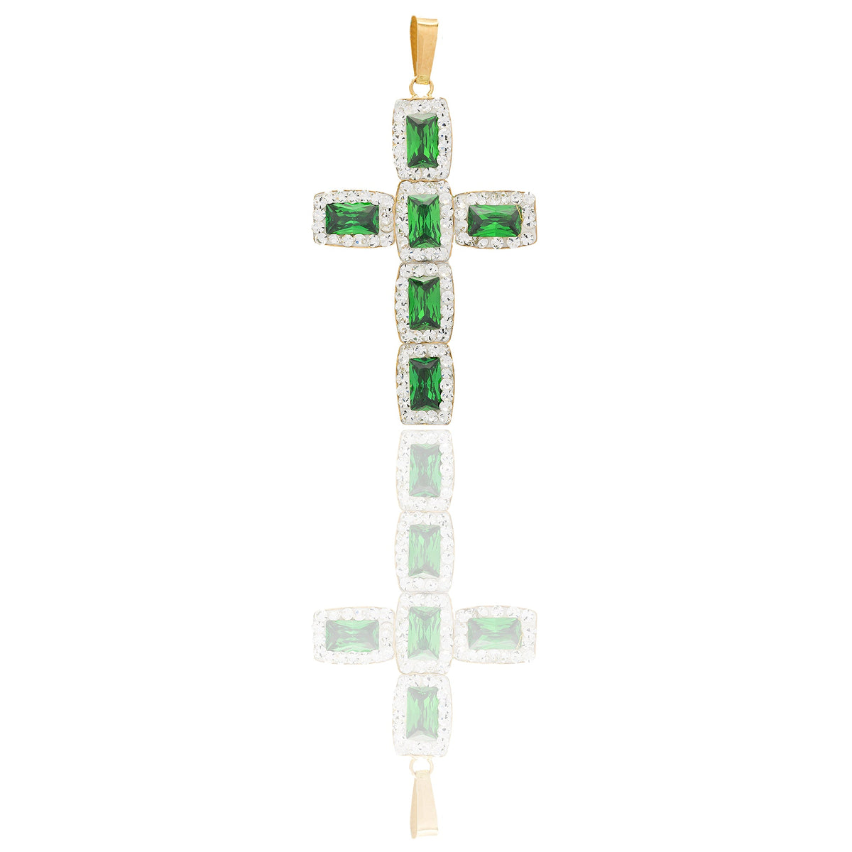 Ciondoli Oro Giallo Stampato  Pavè Zirconi bianchi, Zirconi verdi lunghezza 4 cm larghezza 2 cm