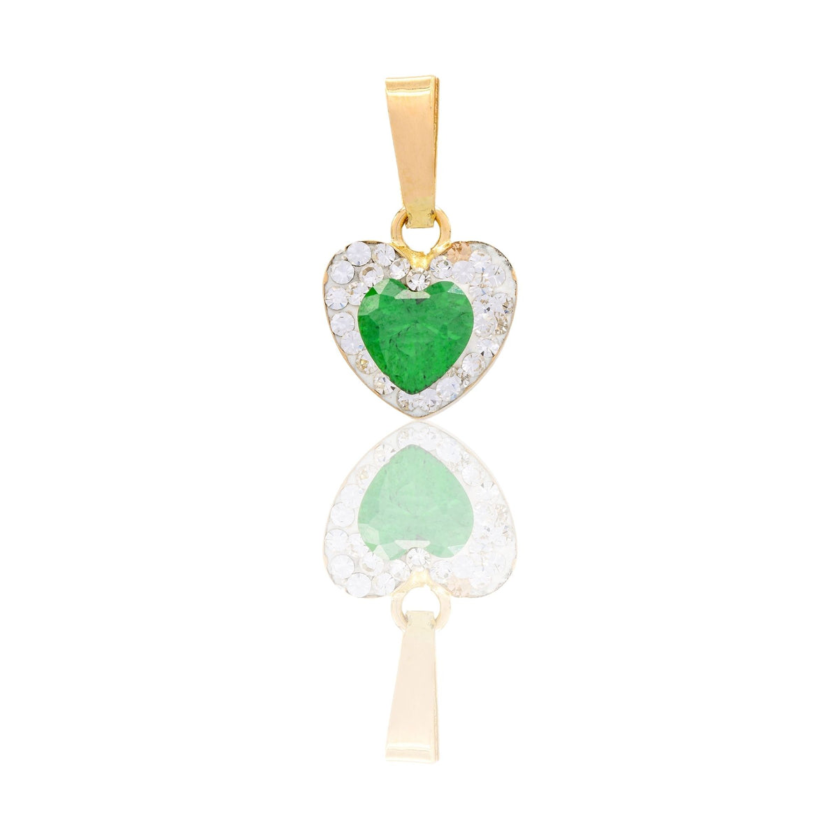 Ciondolo Oro Giallo Oro 18 carati Cuore Centro E Contorno Pavè Zirconi bianchi, Zircone Verde cm.1