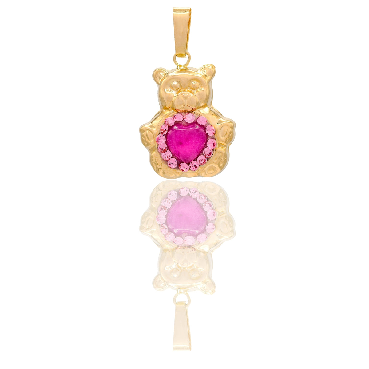 Ciondolo Oro Giallo Oro 18 carati Orsetto Bombato Zircone fucsia cm.2
