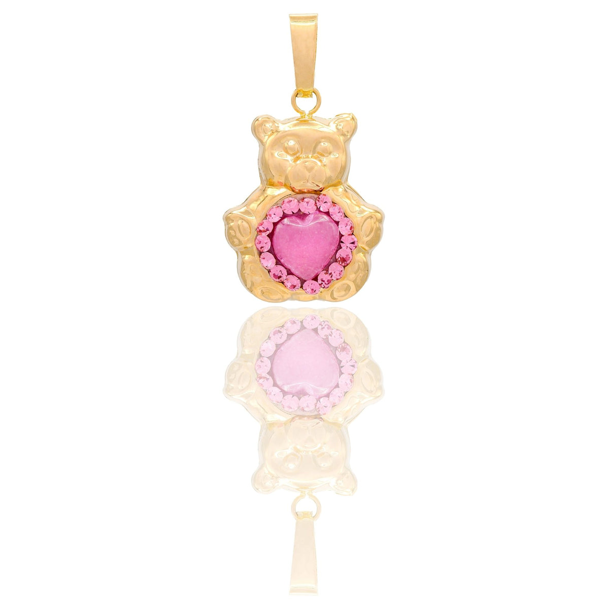 Ciondolo Oro Giallo Oro 18 carati Orsetto Bombato Zircone rosa cm.2