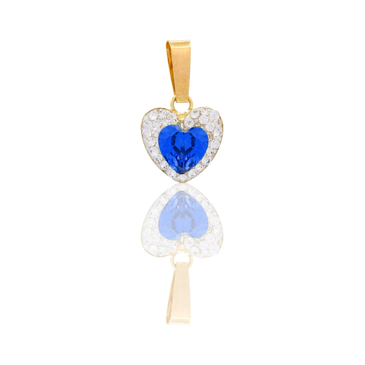 Ciondolo Oro Giallo Oro 18 carati Cuore Centro E Contorno Pavè Zirconi bianchi, Zircone Blu cm.1