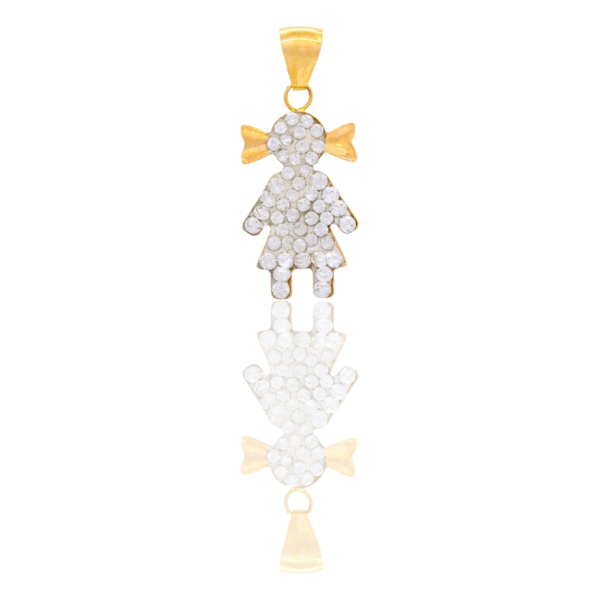 Ciondolo Oro Giallo Oro 18 carati Figura Bimba Pavè Zirconi bianchi cm.2.5