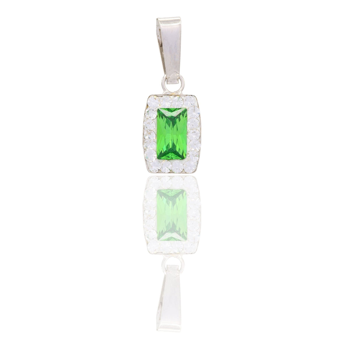 Ciondolo Oro Bianco Oro 18 carati Rettangolo Centro E Contorno Pavè Zirconi bianchi, Zircone Verde cm.1