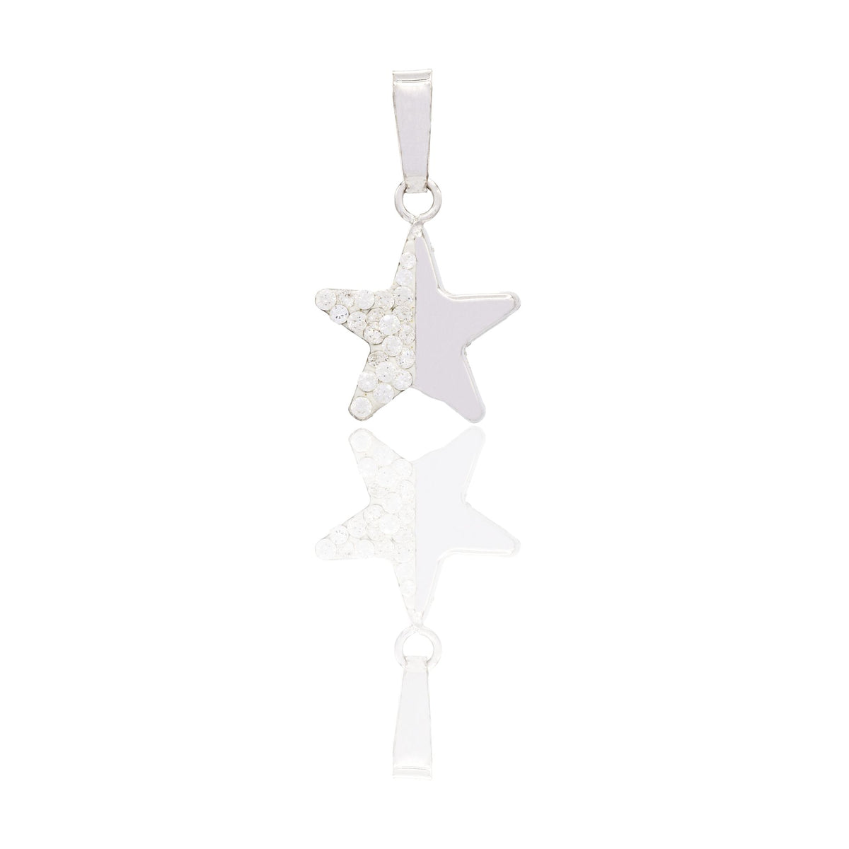Ciondolo Oro Bianco Oro 18 carati Stella Meta' Lucida Meta' Zirconata Zirconi Bianchi cm.1,6