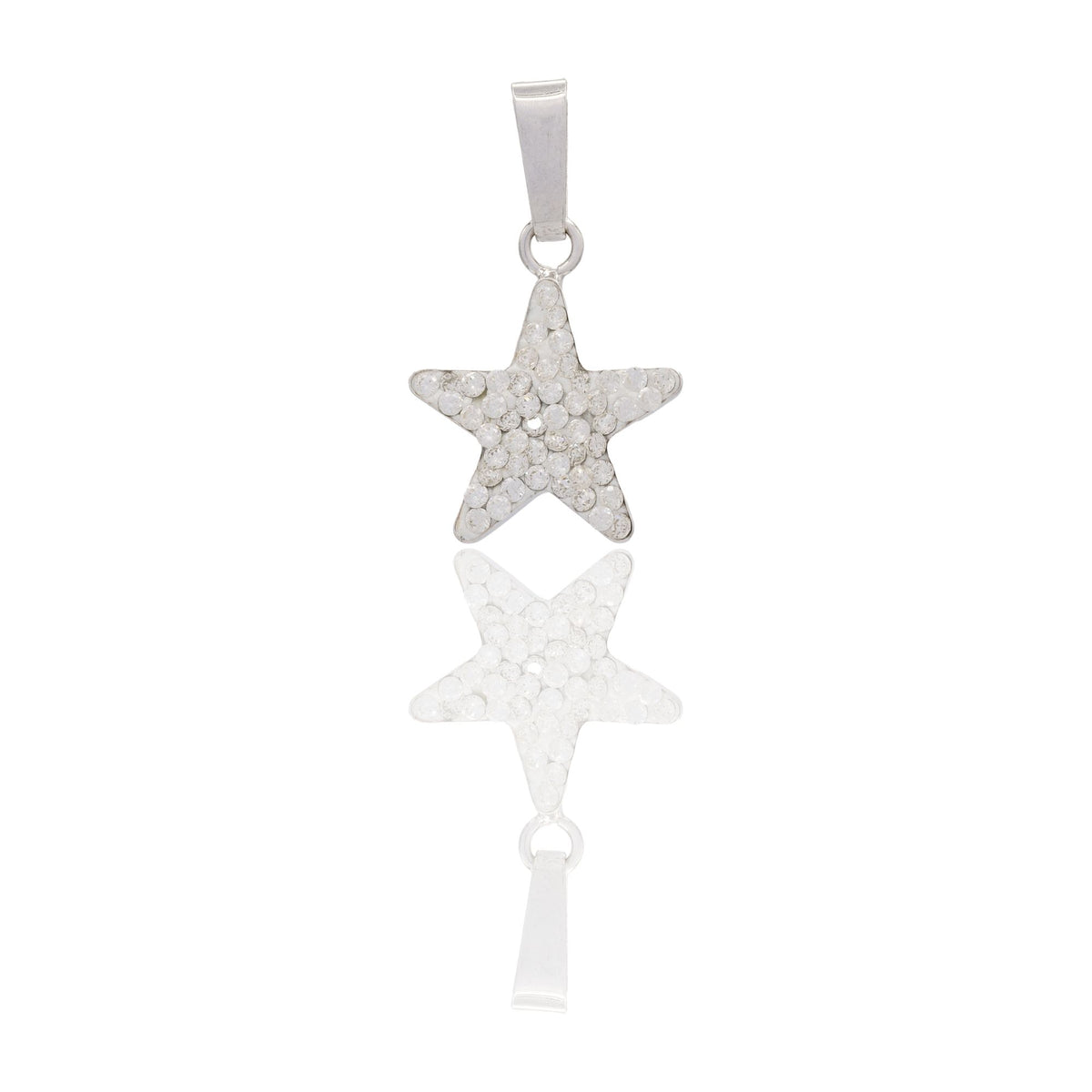Ciondolo Oro Bianco Oro 18 carati Stella Bombata Pavè  Zirconi Bianchi cm.1,6