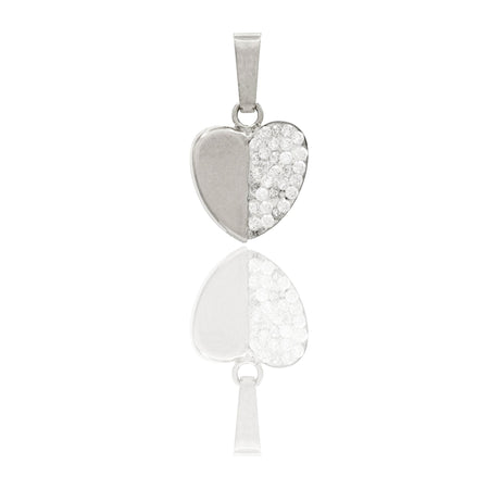 Ciondolo Oro Bianco Oro 18 carati Cuore Meta' Lucido Meta' Zirconato  cm. 1,5