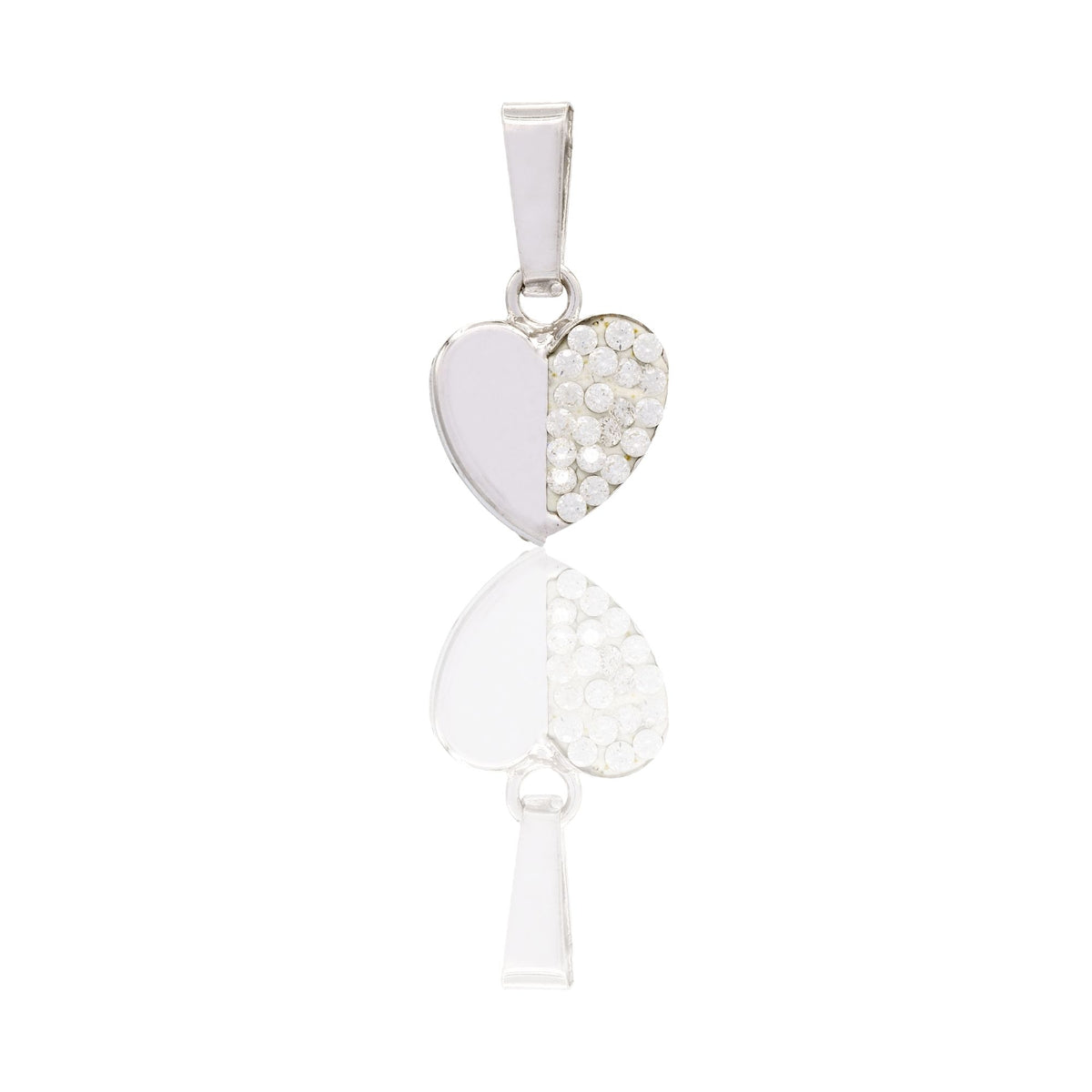 Ciondolo Oro Bianco Oro 18 carati Cuore Meta' Lucido Meta' Zirconato Zirconi Bianchi cm.1,4