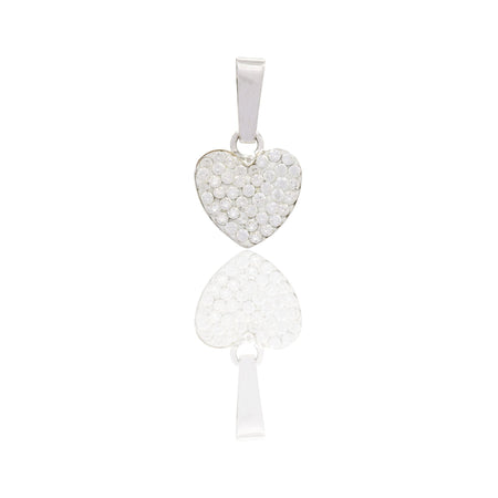 Ciondolo Oro Bianco Oro 18 carati Cuore pavè Zirconi Bianchi cm. 1,5