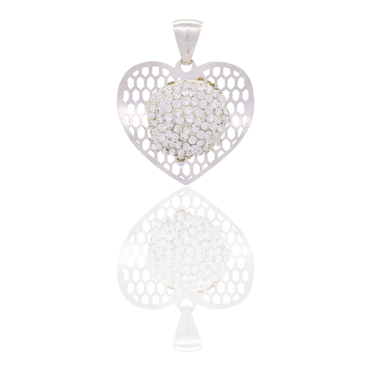 Ciondolo Oro Bianco Oro 18 carati Cuore Traforato Zirconi Bianchi cm.2,5