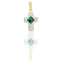 Ciondolo Oro Giallo Oro 18 carati Croce Zirconata Pietra Centrale Rombo Pavè Zirconi bianchi, Zircone Blu cm.2