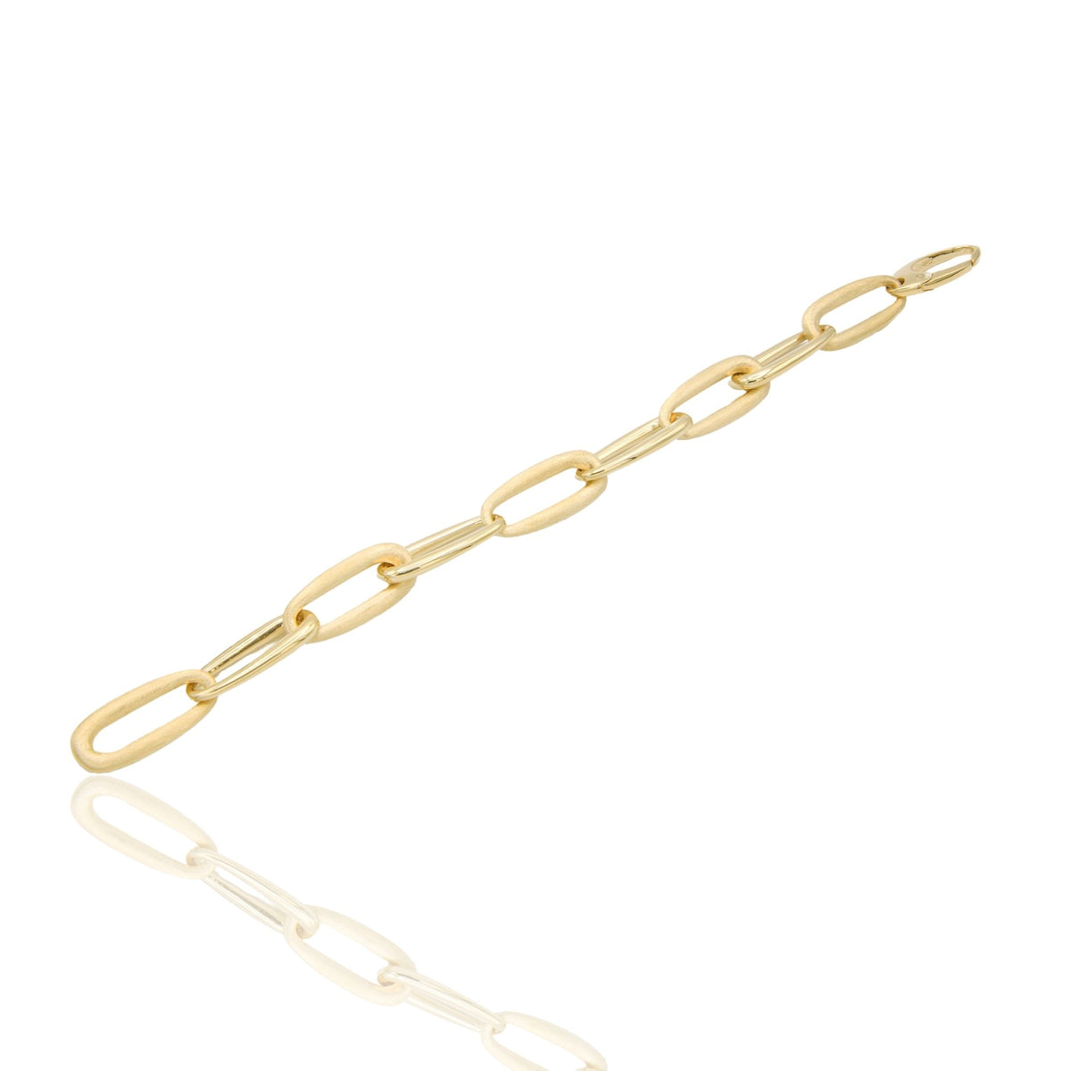 Bracciale Oro Giallo Oro 18 carati Catena Con Ovali Irregolari Da Cm.2 Lucidi E Satinati Solo Oro