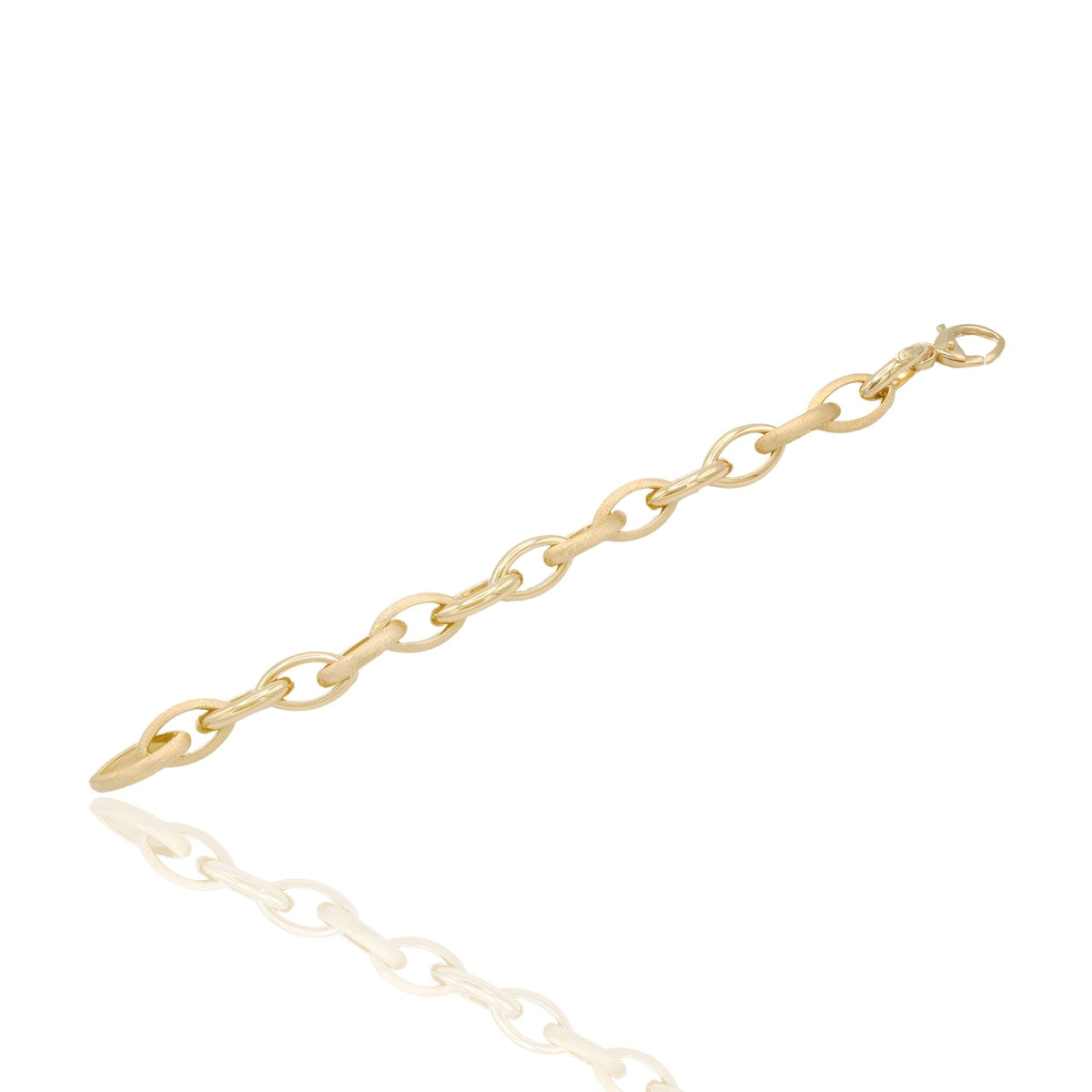 Bracciale Oro Giallo Oro 18 carati Catena Forzatina Ovali Bomb Alternati Lucidi E Satinati Solo Oro cm 19