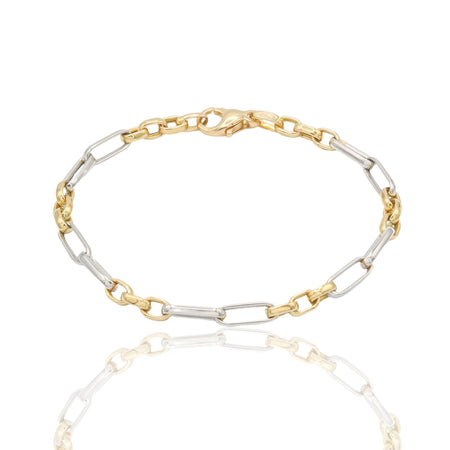 Bracciale Oro Giallo, Oro Bianco Oro 18 carati Rolo' maglie Alternate Tonde E Allungate Solo Oro cm 19.5