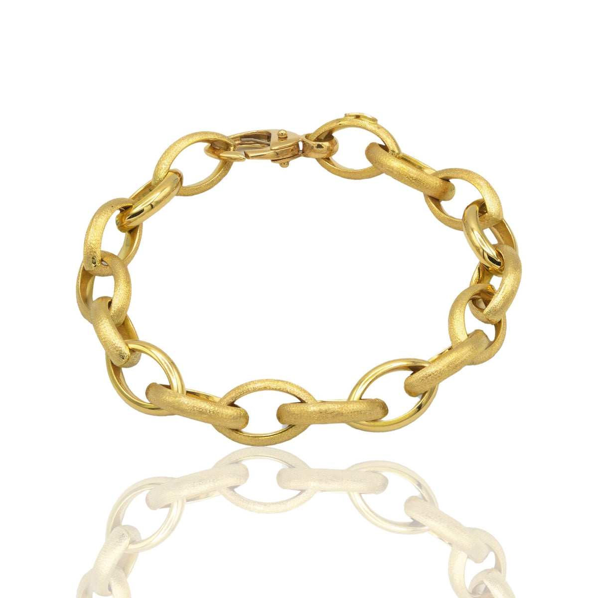 Bracciale Oro Giallo Oro 18 carati Catena Forzatina Ovali Bombati Alternati Solo Oro cm. 19