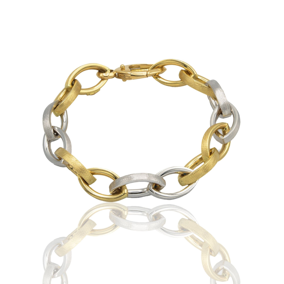 Bracciale Oro Giallo, Oro Bianco Oro 18 carati Ovali Da Cm 1.5 Piatti A Punta Satinata Solo Oro cm. 20,5