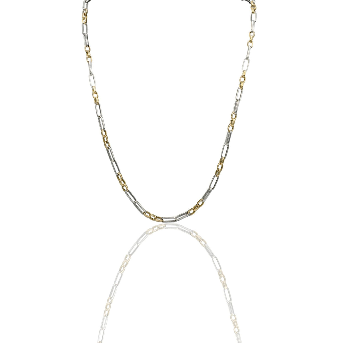 Collana Oro Giallo, Oro Bianco Oro 18 carati Rolo' 3 Maglie Piccole 2 Maglie Allungate Solo Oro cm.70