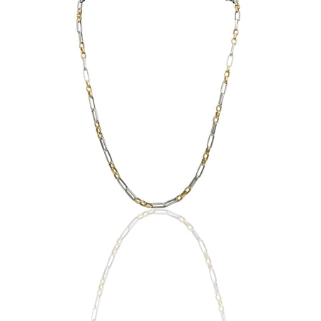 Collana Oro Giallo, Oro Bianco Oro 18 carati Rolo' 3 Maglie Piccole 2 Maglie Allungate Solo Oro cm.70
