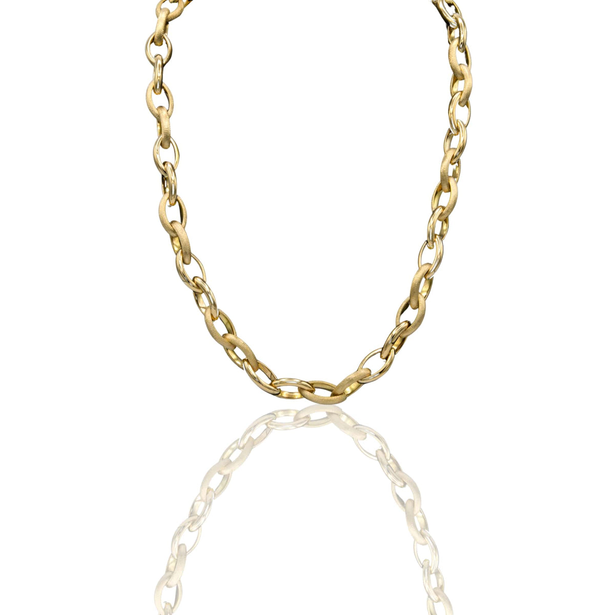Collana Oro Giallo Oro 18 carati Ovali Bombati Alternati Lucidi E Satinati Solo Oro cm.50