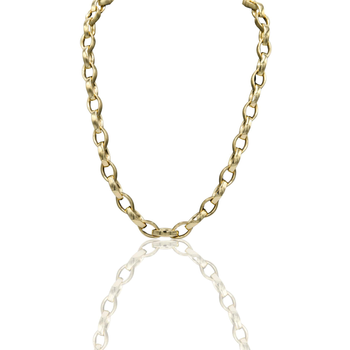 Collana Oro Giallo Oro 18 carati Ovali Piatti Alternati Lucidi E Satinati Solo Oro cm.50