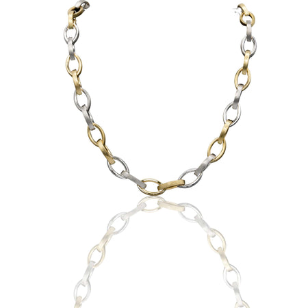 Collana Oro Giallo, Oro Bianco Oro 18 carati Forzatina Ovali Da Cm 1.5 Piatti A Punta Satinata Solo Oro cm.50